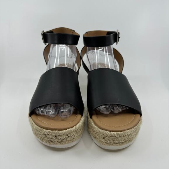 Soda Sandals Women 10 Black Espadrille Buckled Ankle Strap Open Toe Wedge Casual - Picture 1 of 9